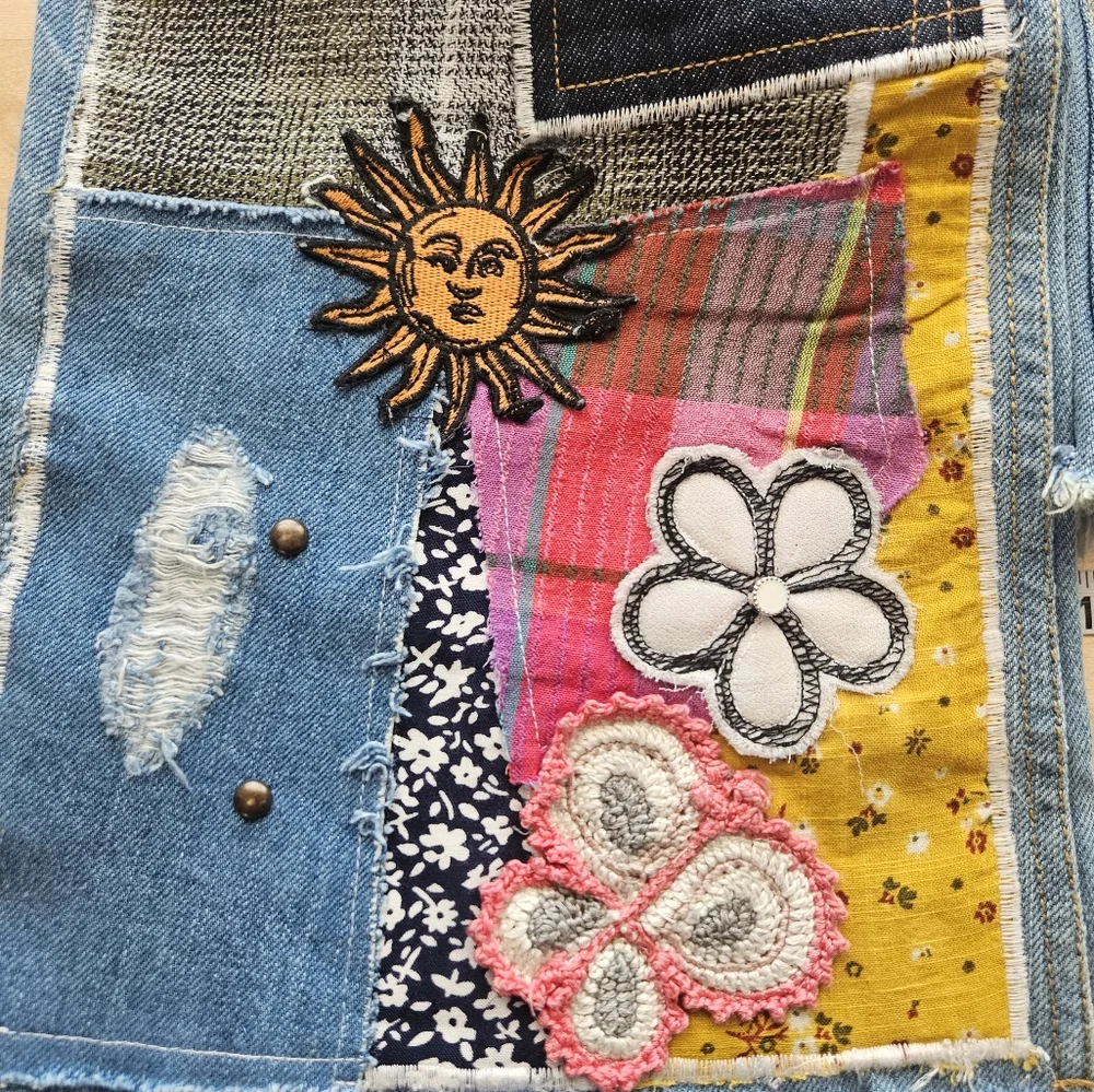 Urban Outfitters BDG Womens High Rise Patchwork Boho Flare Raw Hem Jeans Sz 27 - Picture 9 of 16